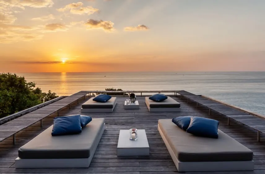 Big, bold, linear lines and large glass expanses overlooking the Andaman sea